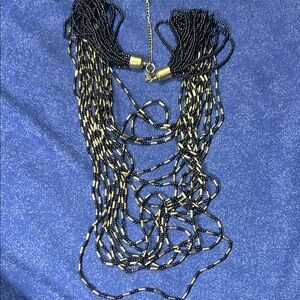 Multi-Strand Black and Gold Beaded Necklace - Women Jewelry